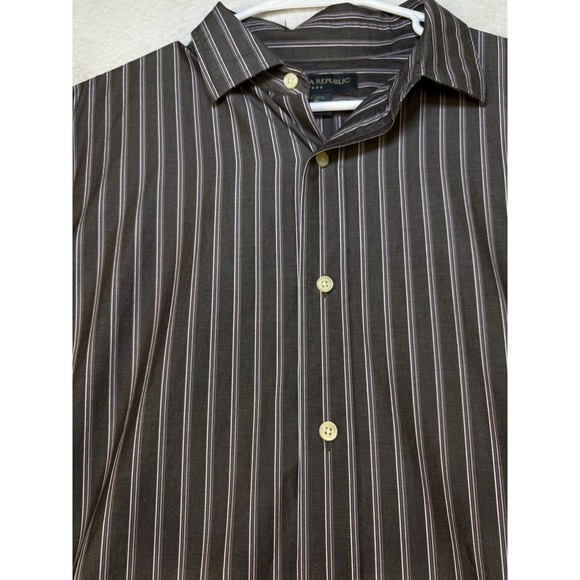 Banana Republic Other - Banana Republic Men's Dress Shirt XL 17-17.5 Brown Stripe 100% Cotton Button Up‎